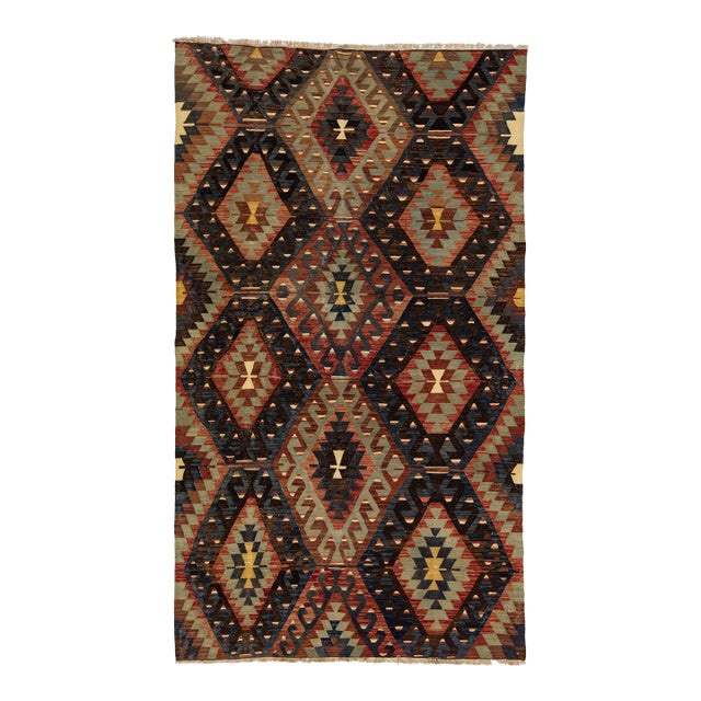1960s Vintage Sumakh Handmade Multicolor Geometric Wool Rug For Sale