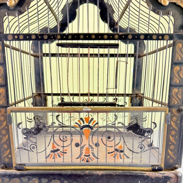 1900 - 1909 Art Nouveau Black Japanned Metal Bird Cage, Hand-Painted, Circa 1900-1920 For Sale - Image 5 of 16