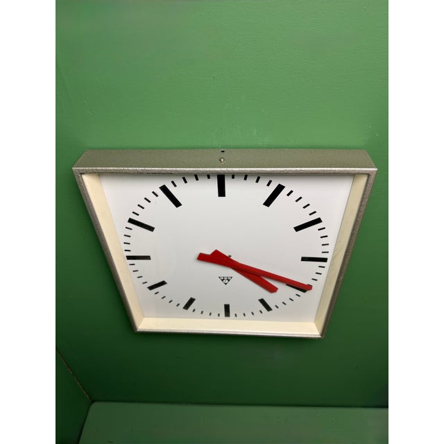 1970s Large Czech Industrial Square Factory Clocks by Pragotron, 1970s For Sale - Image 5 of 9