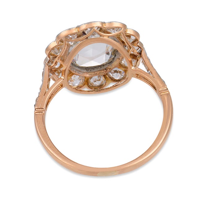 Early 20th Century Victorian Gia 2.25 Carat Rose Cut Diamond 18k Rose Gold Cluster Ring, Size 8.25 For Sale In Los Angeles - Image 6 of 6