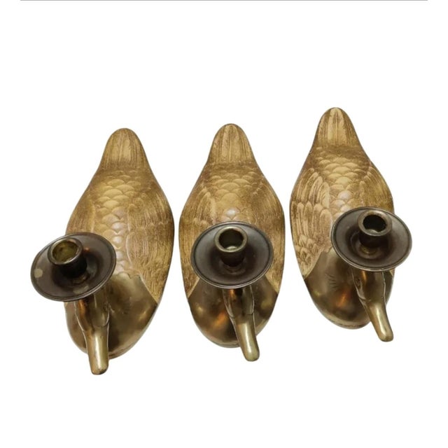 Art Deco Chapman Manufacturing Company Set of Three Brass Mallard Candleholders For Sale - Image 3 of 9