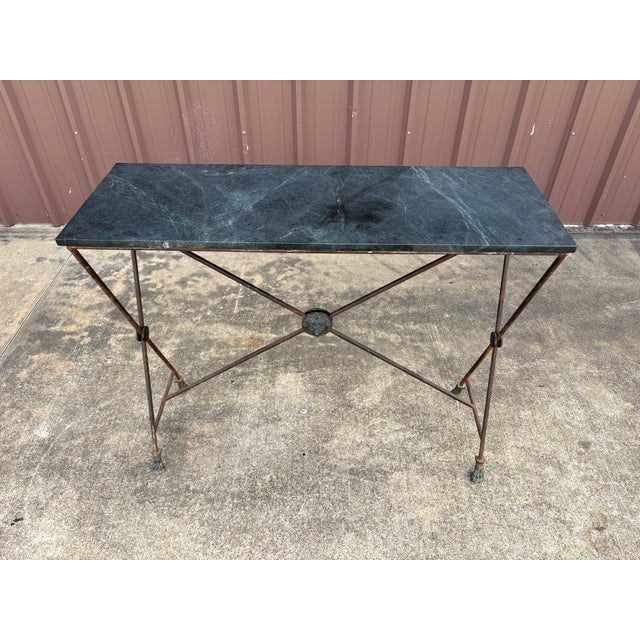 Metal Pair of French Maison Bagues Neoclassical Style Wrought Iron Console Tables For Sale - Image 7 of 11