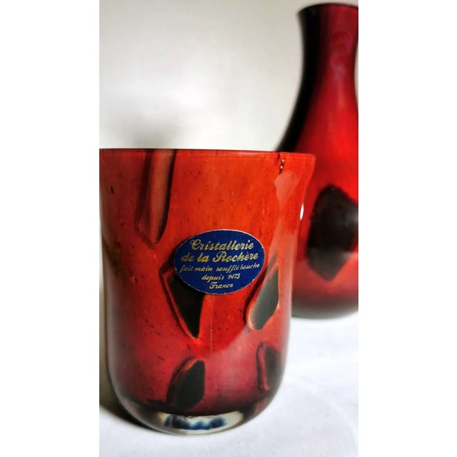 Red Vintage La Rochère French Night Bottle Blown & “Incamiciato” Glass- 2 Pieces For Sale - Image 8 of 13
