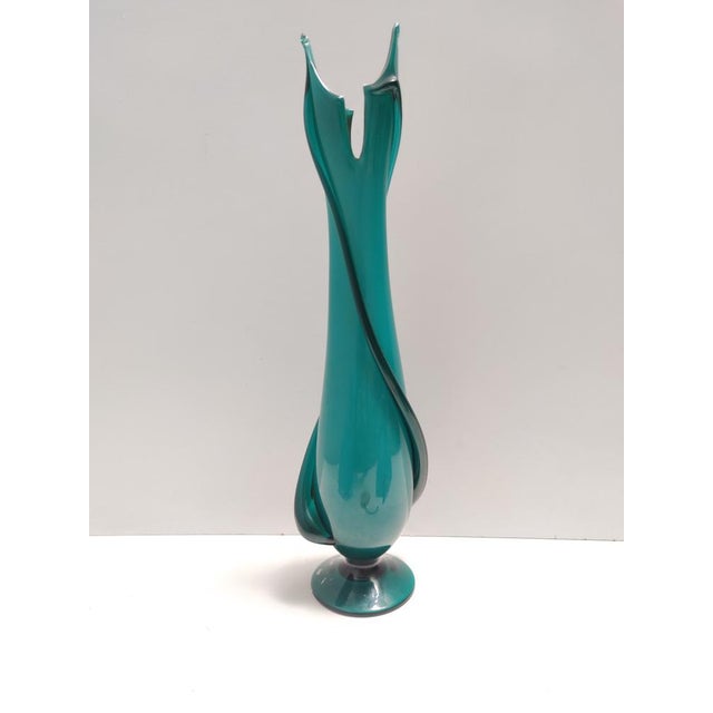 Mid-Century Modern Vintage Teal Encased and Hand-Blown Murano Glass Flower Vase, Italy, 1960s For Sale - Image 3 of 12