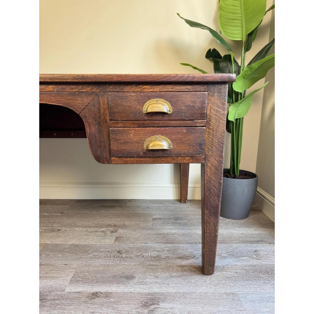 Brown Vintage Presidential Writing Desk in Oak with Original Leather Top, 1936 For Sale - Image 8 of 16