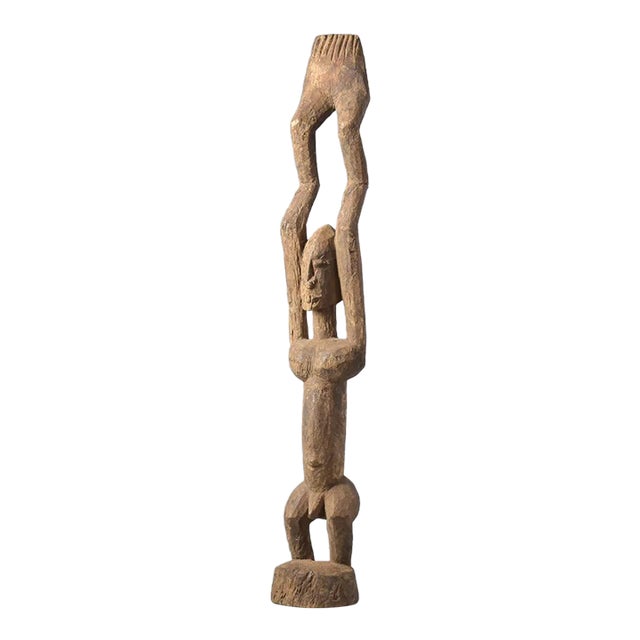 Early 20th Century Dogon Tellem Standing Ladder Arm Wood Figure For Sale