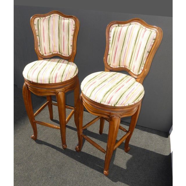 1970s Vintage French Country White Swivel Bar Stools Bar Stools a Pair