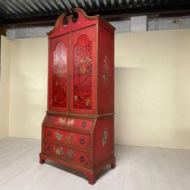 Red Chinoiserie Trumeau with Chest of Drawers, 1950s For Sale - Image 8 of 18
