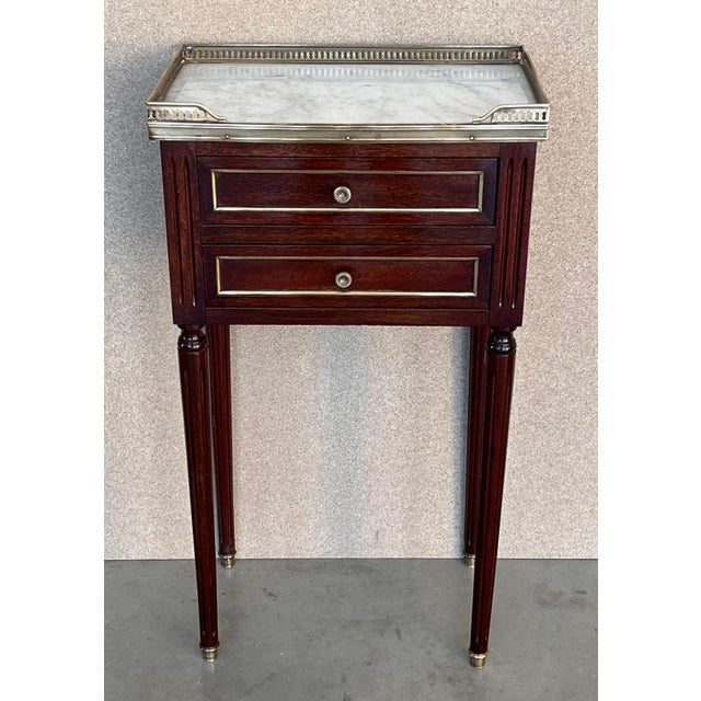 20th Century Pair of Louis XVI Style Marble-Top, Bronze and Walnut Nightstands For Sale - Image 17 of 18