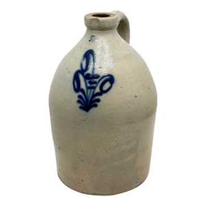 Very Nice Blue Color Hand Decorated Antique American 2 Gallon Size Stoneware Jug - Circa 1870s