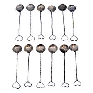 Silver Coffee Spoons with Twisted Wire Handles and Shells, Mozambique, Set of 12 For Sale
