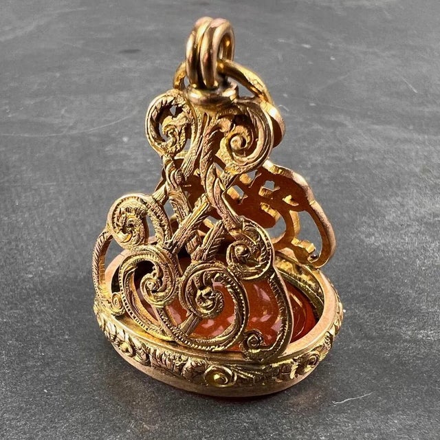 Large Carnelian Yellow Gold Fob Charm Pendant, 1890s For Sale - Image 6 of 18