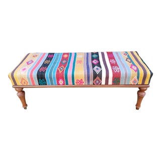 Vintage Kilim Upholstered Handmade Ottoman Bench For Sale