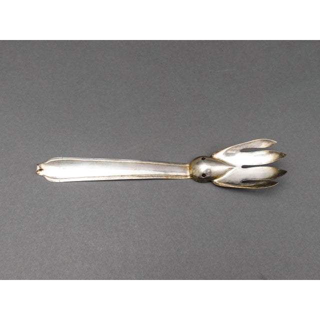 Los Castillo Taxco Mexico Plateado Silver Plate & Onyx Large Serving Fork. Measures approximately 11 5/8" long, 2 1/8" wide.
