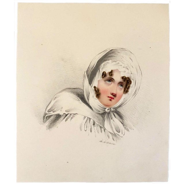 An original mid-19th-century watercolour painting, William Warman, Portrait of a Woman in a Bonnet.An exquisitely painted...