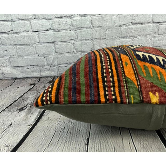 20 x 20 Kilim Pillow Turkish Cushion Natural Green Brown Pillow Cushion Cover For Sale - Image 4 of 4