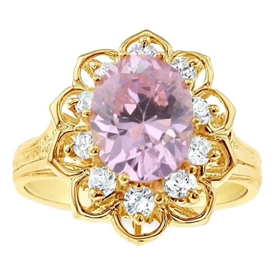 Pink Ice & Cubic Zirconia Cocktail Ring, Size 8 For Sale