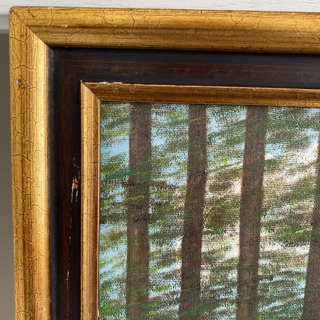 Late 20th Century Vintage Folk Art Tranquil Landscape Oil on Canvas Framed Painting For Sale - Image 5 of 12