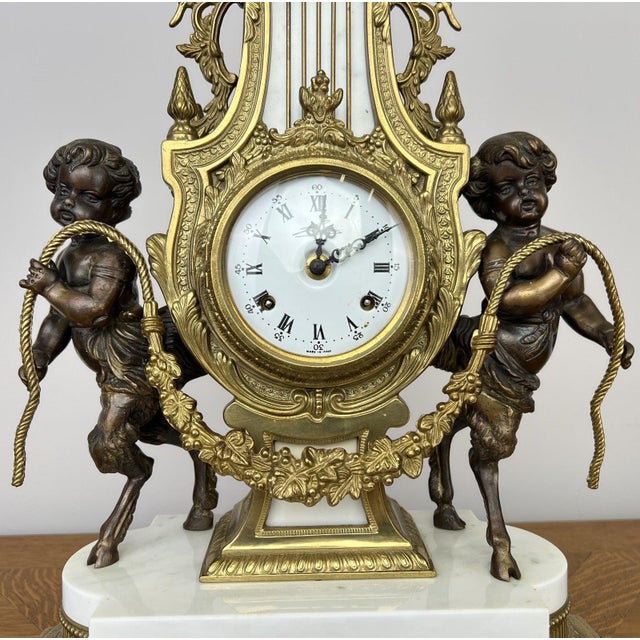 Louis XV Brass Marble Garniture Set with Candelabras, Set of 3 For Sale - Image 5 of 18