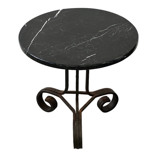 Art Deco Wrought Iron & Marble Round End Table For Sale