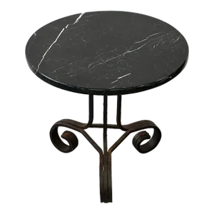 Art Deco Wrought Iron & Marble Round End Table