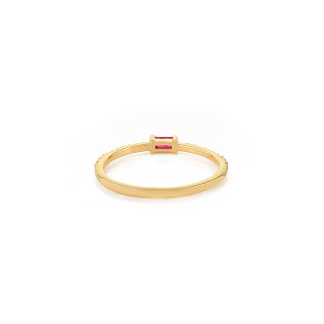 Metal Baguette Cut Ruby Stacking Ring in 14k Gold Size 5.5 For Sale - Image 7 of 11