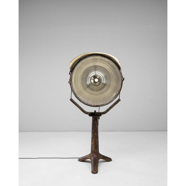 20th Century Czech Republic Aged Brass and Bronze Oversized Studio Spotlight Lamp On A Tripod Stand For Sale - Image 4 of 10