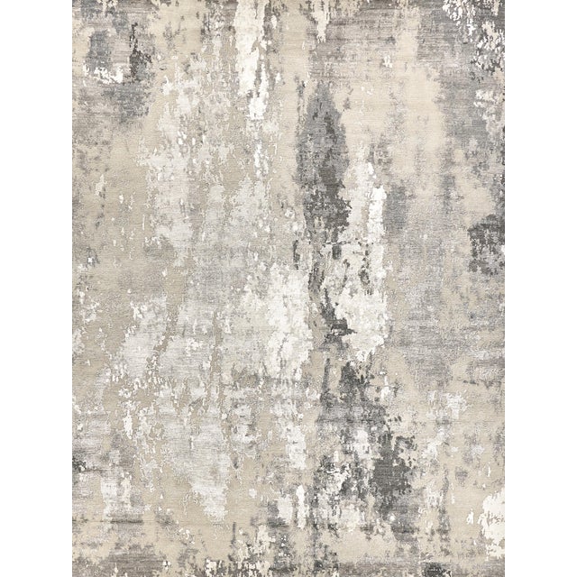 Wood Exquisite Rugs Cosmo Hand-Knotted New Zealand Wool & Bamboo Silk Silver/Gray/Ivory Rug-12'X15' For Sale - Image 7 of 7