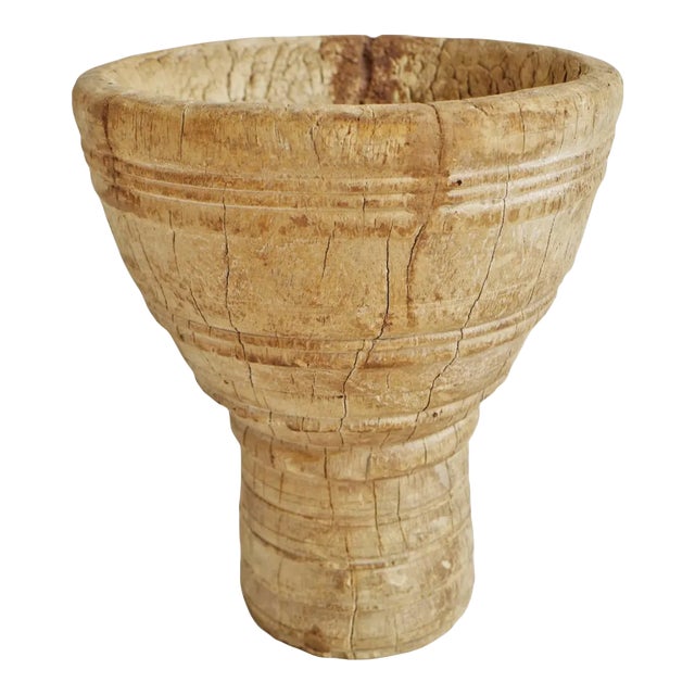 Vintage Old Wood India Mortar Cup For Sale