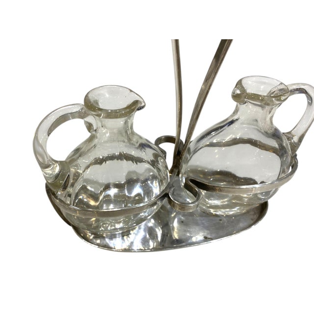 Mid 20th Century Arthur Krupp Milano Oil and Vinegar Glass and Silverplate Cruet Set - 3pcs, Possibly Gio Ponti For Sale - Image 13 of 16