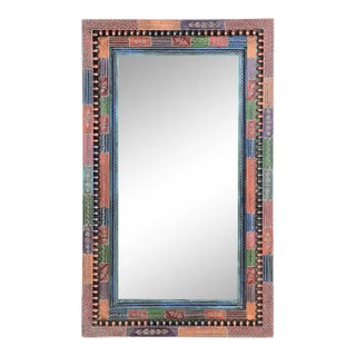 Colorful Wall Mirror 60"x36" | Hand Painted Ornate Wood Frame Mirror | Eclectic Bohemian Wall Art | Vibrant Statement Entryway Decor For Sale