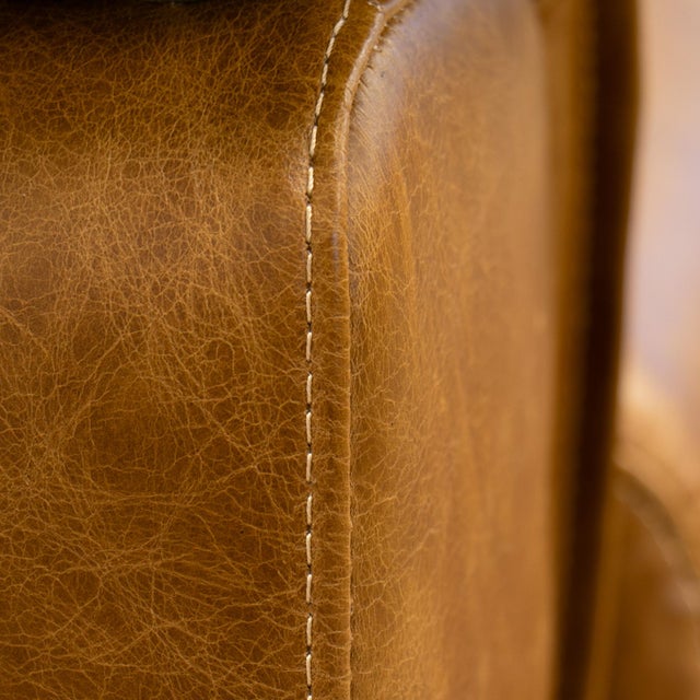 Brown Pasargad Home Hudson Top Grain Leather Sofa, Traditional 3-Seat Couch With Solid Wood Frame For Sale - Image 8 of 9