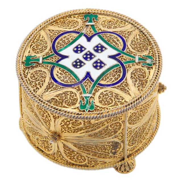Silver Box in Gold Filigree Mesh For Sale