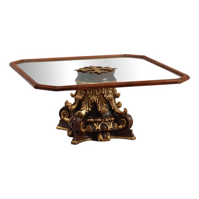 Carved Wooden Center Table with Glass Top For Sale