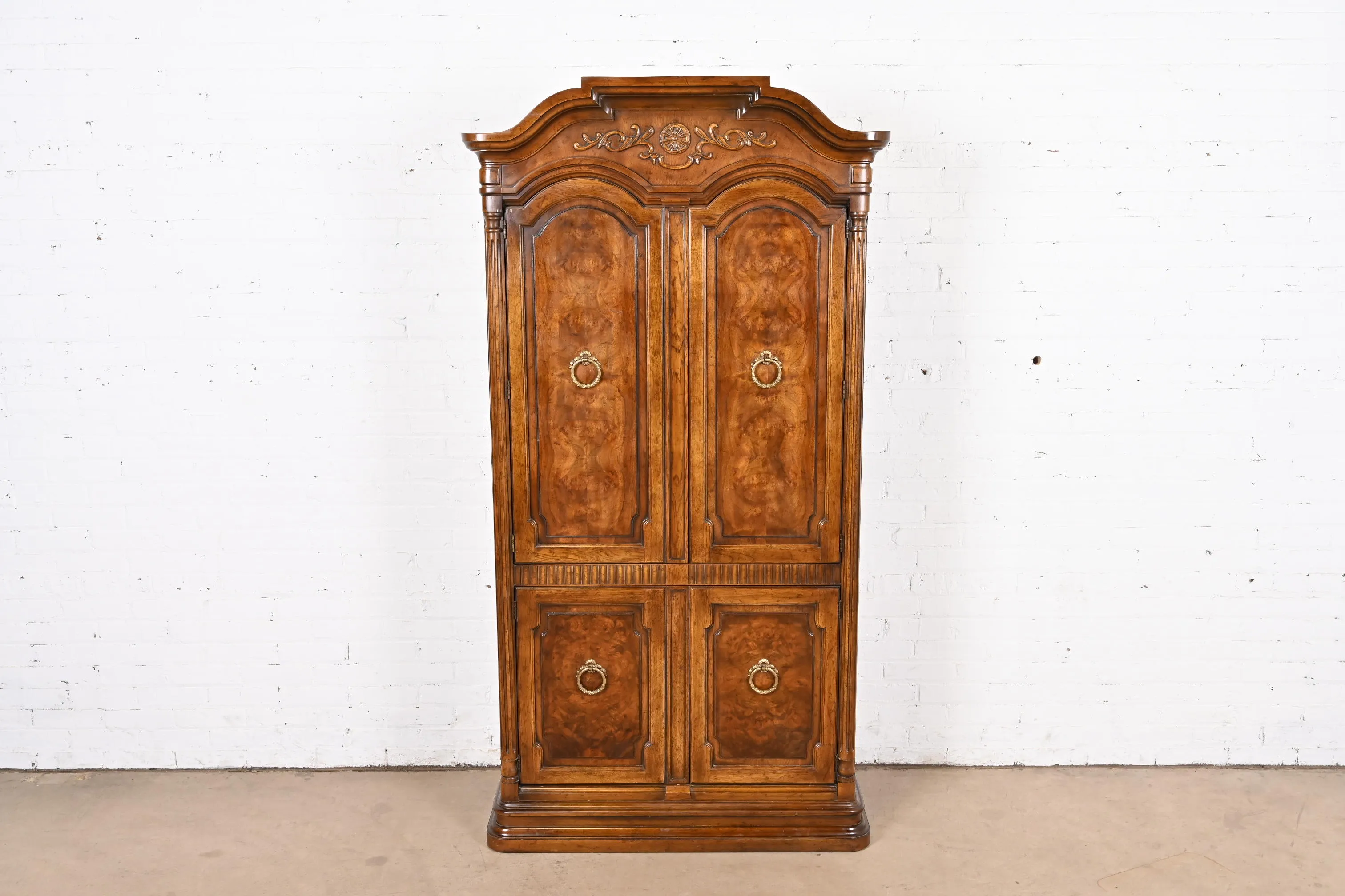 Drexel Heritage French Regency Louis XVI Carved Burled Walnut Armoire  Dresser or Linen Press | Chairish
