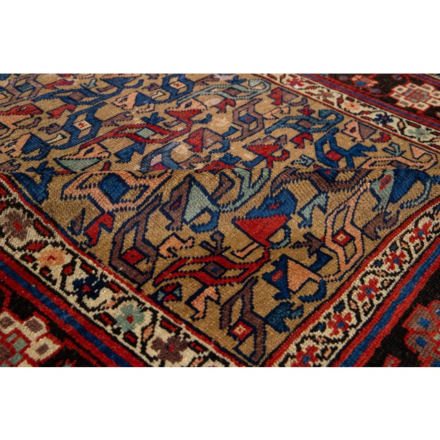 Textile Antique Persian Bidjar Handmade Brown Wool Rug With Floral Pattern For Sale - Image 7 of 9