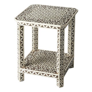 Amelia 18.25 in. W Square Bone Inlay Side Table with Lower Open Shelf, Brown Bone Inlay For Sale