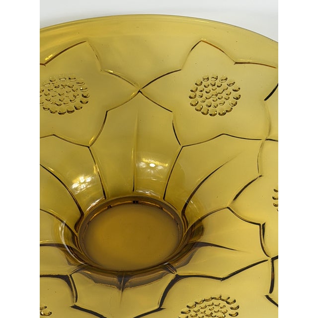 Large Art Deco Revival Amber Glass Floral Centerpiece Bowl, 1960s For Sale - Image 12 of 14