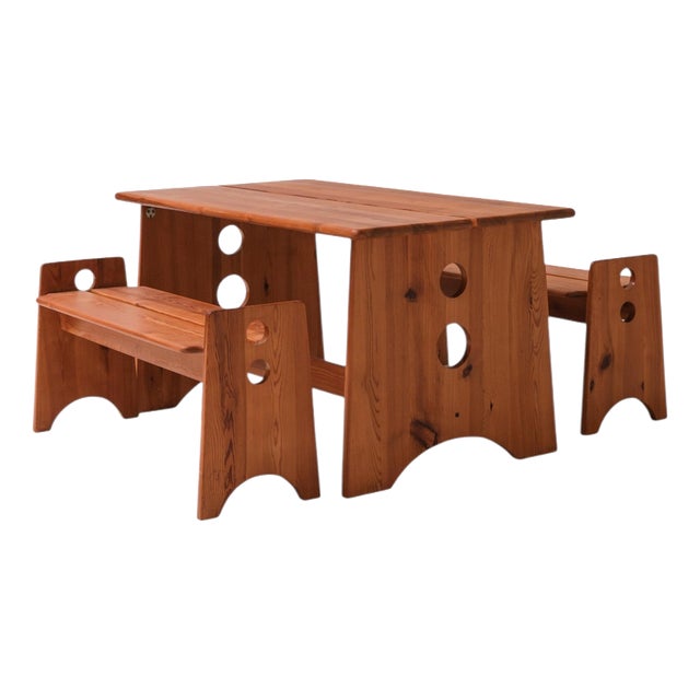 Pine Dining Set from Dyrlund, Denmark, 1970s, Set of 3 For Sale