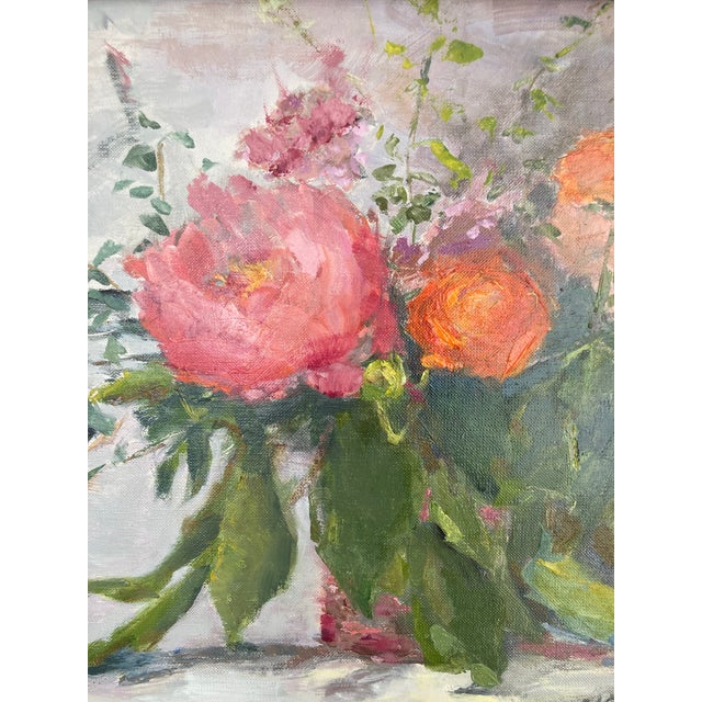 2020s “Peony and Ranunculus” Contemporary Framed Floral Oil on Linen For Sale - Image 5 of 6