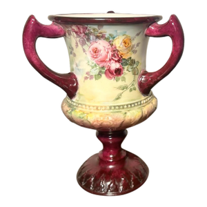 1889-1906 American Ceramic Art Studio Belleek Porcelain Hand Painted Rose Motifs Loving Cup Vase