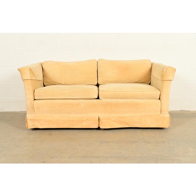 Baker Furniture Style Modern Mohair Velvet Tuxedo Sofa or Loveseat For Sale - Image 13 of 13