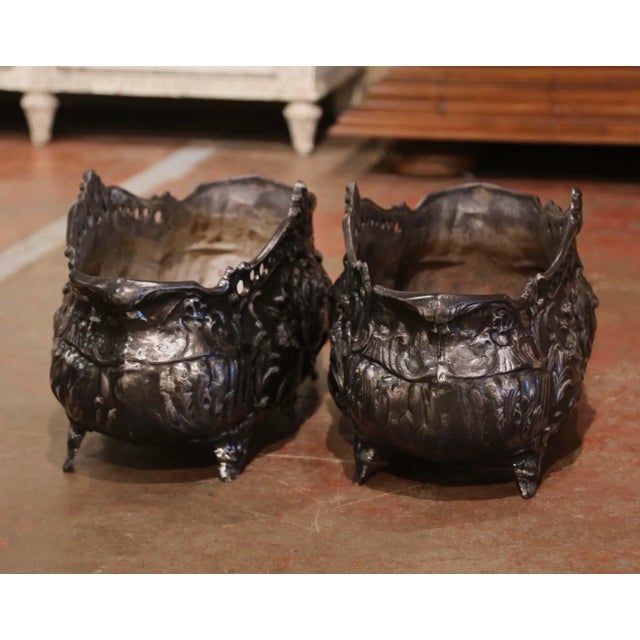 Metal Pair of 19th Century French Louis XV Cast Iron Jardinières Signed Dechenard For Sale - Image 7 of 10