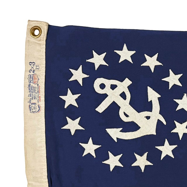 This vintage yacht ensign flag is made from a cotton cloth with fully sewn design visible on both sides, including anchor...
