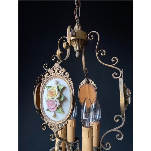 Ceramic and Brass Chandelier, 1960s For Sale - Image 11 of 13