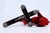 Wooden Cross with Silver Applications and Jesus Crucified with Red Fabric For Sale - Image 6 of 9