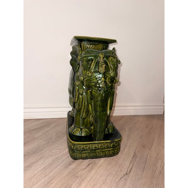 Hollywood Regency Emerald Green Ceramic Elephant Plant Stands – Pair For Sale - Image 16 of 17