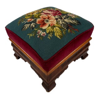 Empire Victorian Footstool Flame Mahogany Veneer With Brass Wheels For Sale