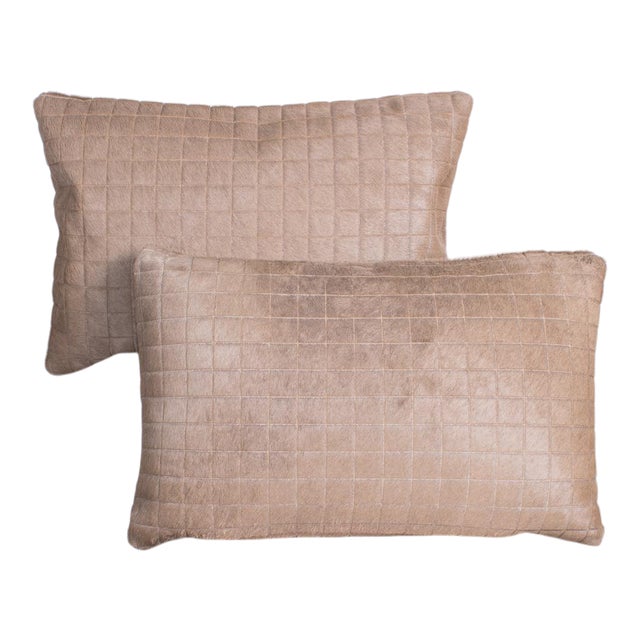 Checked Hair on Hide Lumbar Pillows For Sale