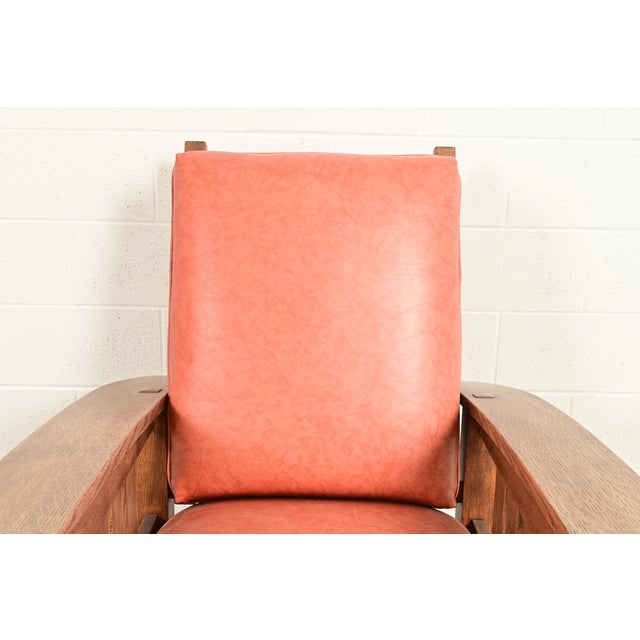 Late 20th Century Stickley Mission Oak Arts & Crafts Reclining Morris Lounge Chair With Ottoman For Sale - Image 5 of 13